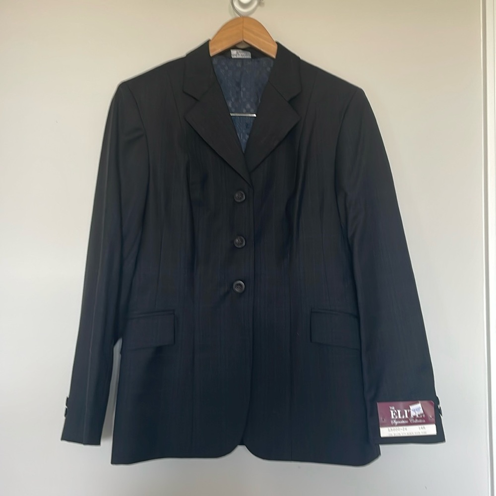 Elite Signature Black Blue Plaid Wool Riding Coat Sz 14R NWT